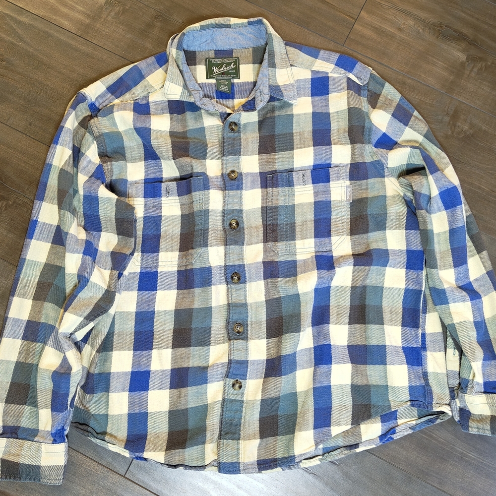 Woolrich Blue and Brown Casual Button Down Shirt